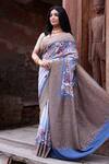 Buy_Naaritva India_Blue Crepe, Silk, Chiffon Dusky Handwoven Banarasi Saree With Running Blouse _Online_at_Aza_Fashions