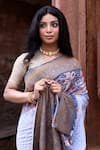 Shop_Naaritva India_Blue Crepe, Silk, Chiffon Dusky Handwoven Banarasi Saree With Running Blouse _Online_at_Aza_Fashions