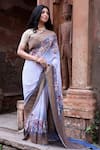 Naaritva India_Blue Crepe, Silk, Chiffon Dusky Handwoven Banarasi Saree With Running Blouse _at_Aza_Fashions