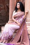 Naaritva India_Purple Crepe, Silk, Chiffon Zari Handwoven Banarasi Saree With Running Blouse _at_Aza_Fashions