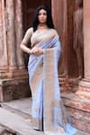 Buy_Naaritva India_Blue Crepe, Silk, Handwoven Work Light Banarasi Saree With Running Blouse _at_Aza_Fashions