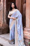 Shop_Naaritva India_Blue Crepe, Silk, Handwoven Work Light Banarasi Saree With Running Blouse _Online_at_Aza_Fashions