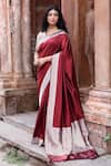 Buy_Naaritva India_Maroon Zari Handwoven Banarasi Saree With Running Blouse _at_Aza_Fashions