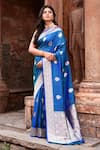 Buy_Naaritva India_Blue Zari Handwoven Work Banarasi Saree With Running Blouse _at_Aza_Fashions