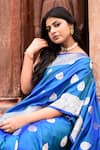 Naaritva India_Blue Zari Handwoven Work Banarasi Saree With Running Blouse _at_Aza_Fashions