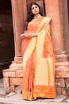 Buy_Naaritva India_Orange Zari Handwoven Work Banarasi Saree With Running Blouse _Online_at_Aza_Fashions