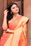 Naaritva India_Orange Zari Handwoven Work Banarasi Saree With Running Blouse _at_Aza_Fashions