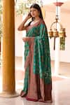 Shop_Naaritva India_Teal Crepe, Silk, Chiffon Green Handwoven Banarasi Saree With Running Blouse _Online_at_Aza_Fashions