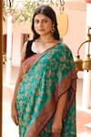 Buy_Naaritva India_Teal Crepe, Silk, Chiffon Green Handwoven Banarasi Saree With Running Blouse 
