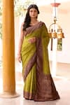 Buy_Naaritva India_Green Crepe, Chiffon, Silk Handwoven Work Banarasi Saree With Running Blouse _at_Aza_Fashions