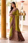 Naaritva India_Green Crepe, Chiffon, Silk Handwoven Work Banarasi Saree With Running Blouse _at_Aza_Fashions