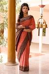 Buy_Naaritva India_Coral Crepe, Chiffon, Silk Zari Handwoven Anarasi Saree With Running Blouse _Online_at_Aza_Fashions