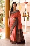 Buy_Naaritva India_Coral Crepe, Chiffon, Silk Zari Handwoven Anarasi Saree With Running Blouse _at_Aza_Fashions