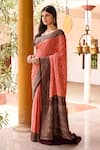 Shop_Naaritva India_Coral Crepe, Chiffon, Silk Zari Handwoven Anarasi Saree With Running Blouse _Online_at_Aza_Fashions