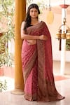 Buy_Naaritva India_Pink Crepe, Chiffon, Silk Handwoven Dark Banarasi Saree With Running Blouse _at_Aza_Fashions