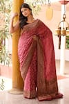 Naaritva India_Pink Crepe, Chiffon, Silk Handwoven Dark Banarasi Saree With Running Blouse _at_Aza_Fashions
