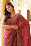 Buy_Naaritva India_Pink Crepe, Chiffon, Silk Handwoven Dark Banarasi Saree With Running Blouse 