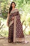 Buy_Naaritva India_Purple Zari Plum Handwoven Banarasi Saree With Running Blouse _at_Aza_Fashions