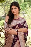 Buy_Naaritva India_Wine Zari Handwoven Work Banarasi Saree With Running Blouse _Online_at_Aza_Fashions