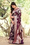 Naaritva India_Wine Zari Handwoven Work Banarasi Saree With Running Blouse _at_Aza_Fashions