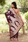 Shop_Naaritva India_Wine Zari Handwoven Work Banarasi Saree With Running Blouse _at_Aza_Fashions