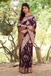 Buy_Naaritva India_Wine Zari Handwoven Work Banarasi Saree With Running Blouse 