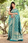 Buy_Naaritva India_Green Zari Handwoven Work Banarasi Saree With Running Blouse _at_Aza_Fashions