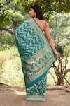 Shop_Naaritva India_Green Zari Handwoven Work Banarasi Saree With Running Blouse _at_Aza_Fashions