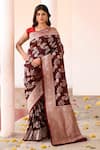 Buy_Naaritva India_Brown Zari Cocoa Handwoven Banarasi Saree With Running Blouse _at_Aza_Fashions