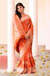 Naaritva India_Orange Zari Handwoven Work Banarasi Saree With Running Blouse _Online_at_Aza_Fashions