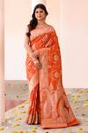 Buy_Naaritva India_Orange Zari Handwoven Work Banarasi Saree With Running Blouse _at_Aza_Fashions