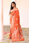 Buy_Naaritva India_Orange Zari Handwoven Work Banarasi Saree With Running Blouse _Online_at_Aza_Fashions