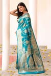 Naaritva India_Teal Zari Green Handwoven Banarasi Saree With Running Blouse _Online_at_Aza_Fashions