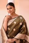Buy_Naaritva India_Olive Green Zari Handwoven Work Banarasi Saree With Running Blouse _Online_at_Aza_Fashions