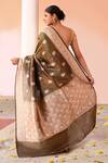 Shop_Naaritva India_Olive Green Zari Handwoven Work Banarasi Saree With Running Blouse _at_Aza_Fashions