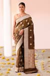 Buy_Naaritva India_Olive Green Zari Handwoven Work Banarasi Saree With Running Blouse _at_Aza_Fashions