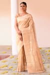 Buy_Naaritva India_Gold Zari Handwoven Banarasi Saree With Running Blouse _at_Aza_Fashions