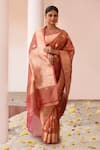 Buy_Naaritva India_Rose Gold Zari Handwoven Banarasi Saree With Running Blouse _Online_at_Aza_Fashions