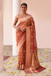 Buy_Naaritva India_Rose Gold Zari Handwoven Banarasi Saree With Running Blouse _at_Aza_Fashions