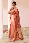 Naaritva India_Rose Gold Zari Handwoven Banarasi Saree With Running Blouse _at_Aza_Fashions