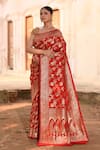 Shop_Naaritva India_Red Zari Handwoven Banarasi Saree With Running Blouse _Online_at_Aza_Fashions