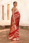 Naaritva India_Red Zari Handwoven Banarasi Saree With Running Blouse _at_Aza_Fashions
