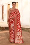Buy_Naaritva India_Red Zari Handwoven Banarasi Saree With Running Blouse _at_Aza_Fashions