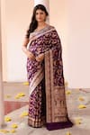 Buy_Naaritva India_Purple Zari Handwoven Work Banarasi Saree With Running Blouse _at_Aza_Fashions