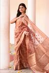 Shop_Naaritva India_Rose Gold Tissue Zari Handwoven Banarasi Saree With Running Blouse _Online_at_Aza_Fashions