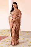 Naaritva India_Brown Tissue Zari Handwoven Copper Banarasi Saree With Running Blouse _Online_at_Aza_Fashions