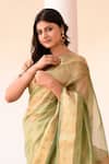 Naaritva India_Green Tissue Zari Handwoven Banarasi Saree With Running Blouse _Online_at_Aza_Fashions