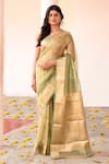 Buy_Naaritva India_Green Tissue Zari Handwoven Banarasi Saree With Running Blouse _at_Aza_Fashions
