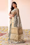 Buy_Naaritva India_Gray Tissue Zari Handwoven Grey Banarasi Saree With Running Blouse _Online_at_Aza_Fashions