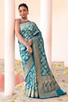 Shop_Naaritva India_Aqua Silk Zari Blue Handwoven Banarasi Saree With Running Blouse _Online_at_Aza_Fashions